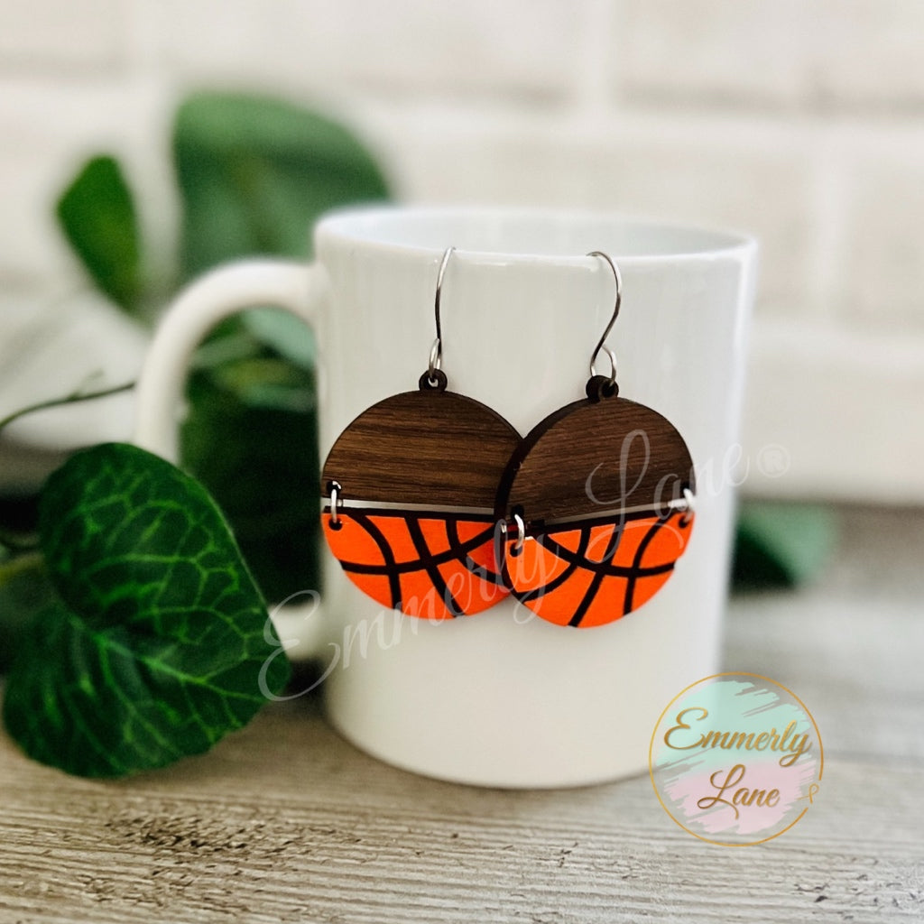 Wood Basketball Earrings