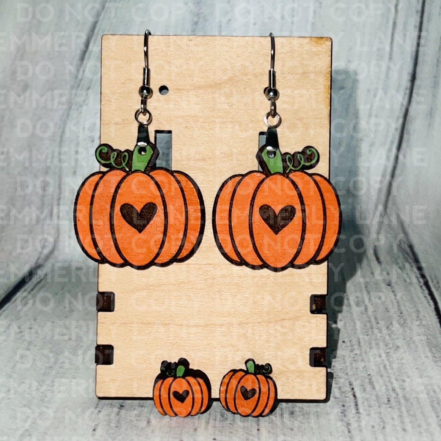 Pumpkin with engraved heart Wood Earrings