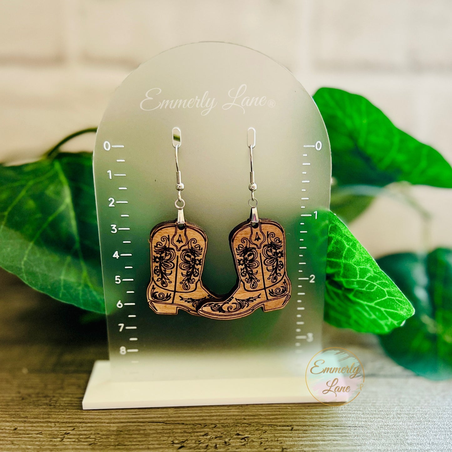 Wood Cowboy Boot Earrings