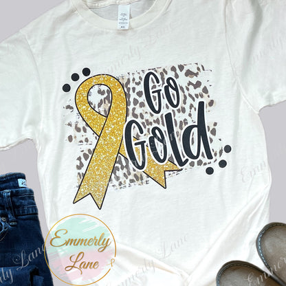 Go gold leopard Childhood Cancer Awareness Tee