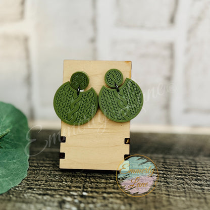 Knit Sweater Dangle Stud Round Earrings