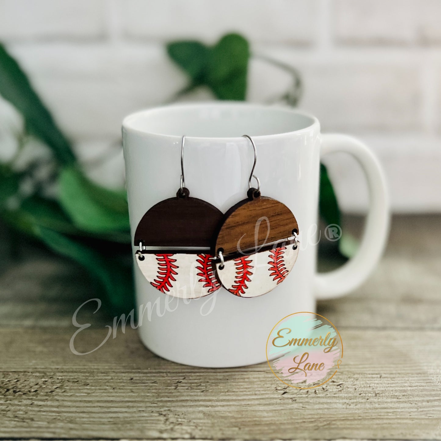 Wood Sports Earrings- Baseball