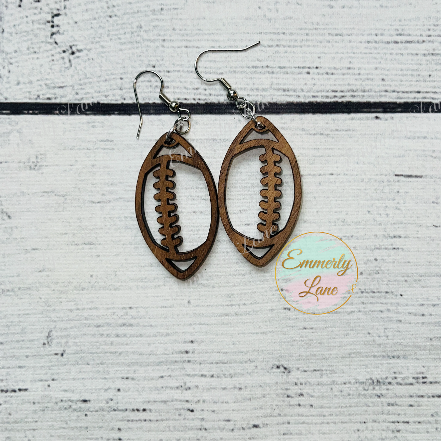 Wood Football Earrings